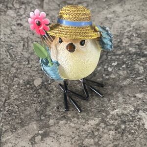 Yellow and Blue Decorative Bird Accent with Straw Hat